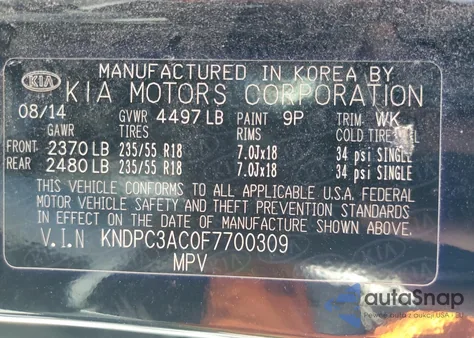 2015 Kia Sportage Ex z USA, uszkodzony, nr VIN KNDPC3AC0F7700309